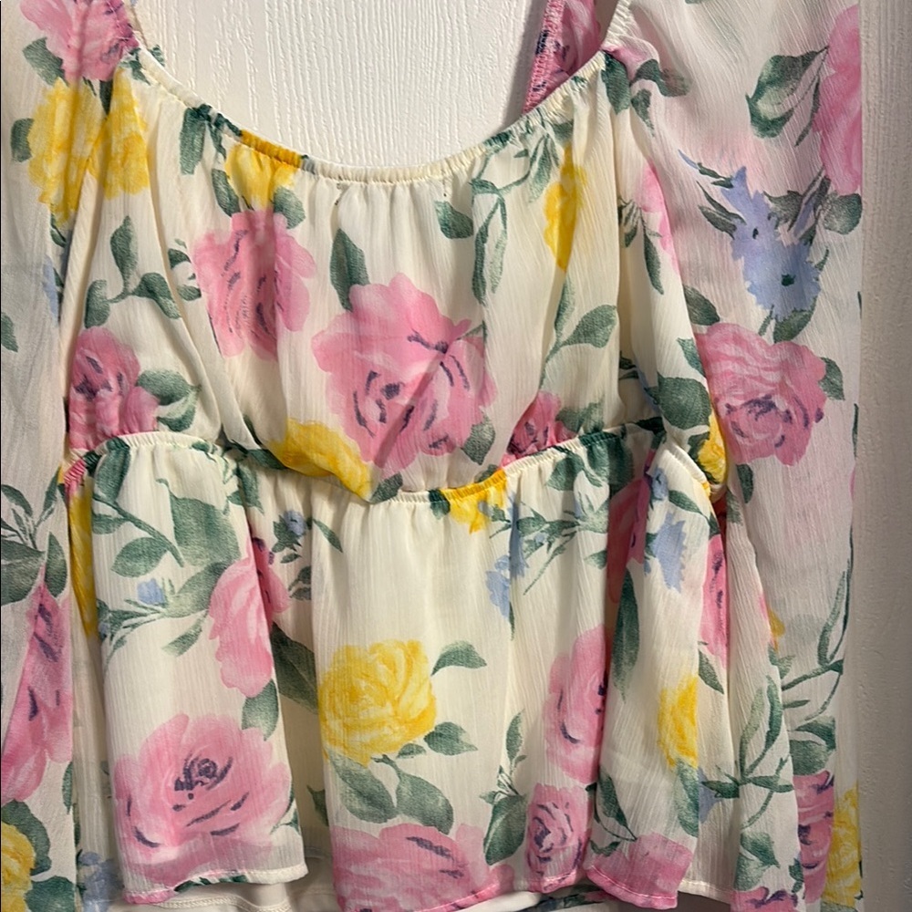 Forever 21 Floral Blouse with Pink and Yellow Roses - Picture 6 of 7